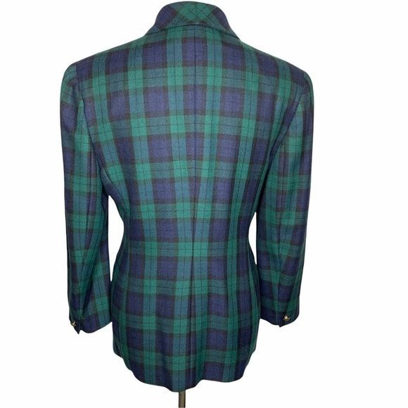 Y2K Rena Rowan Saville Wool Blend Tartan Plaid Blazer Brass Buttons Size 10P - Picture 5 of 15
